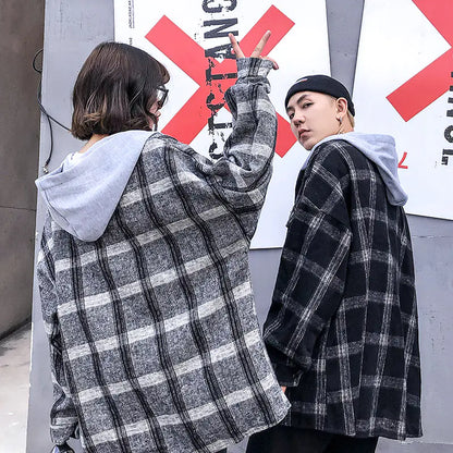 Couple's Checkered Hoodie Shirt Jacket