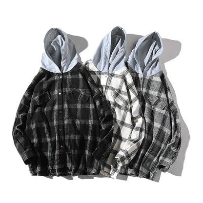 Couple's Checkered Hoodie Shirt Jacket